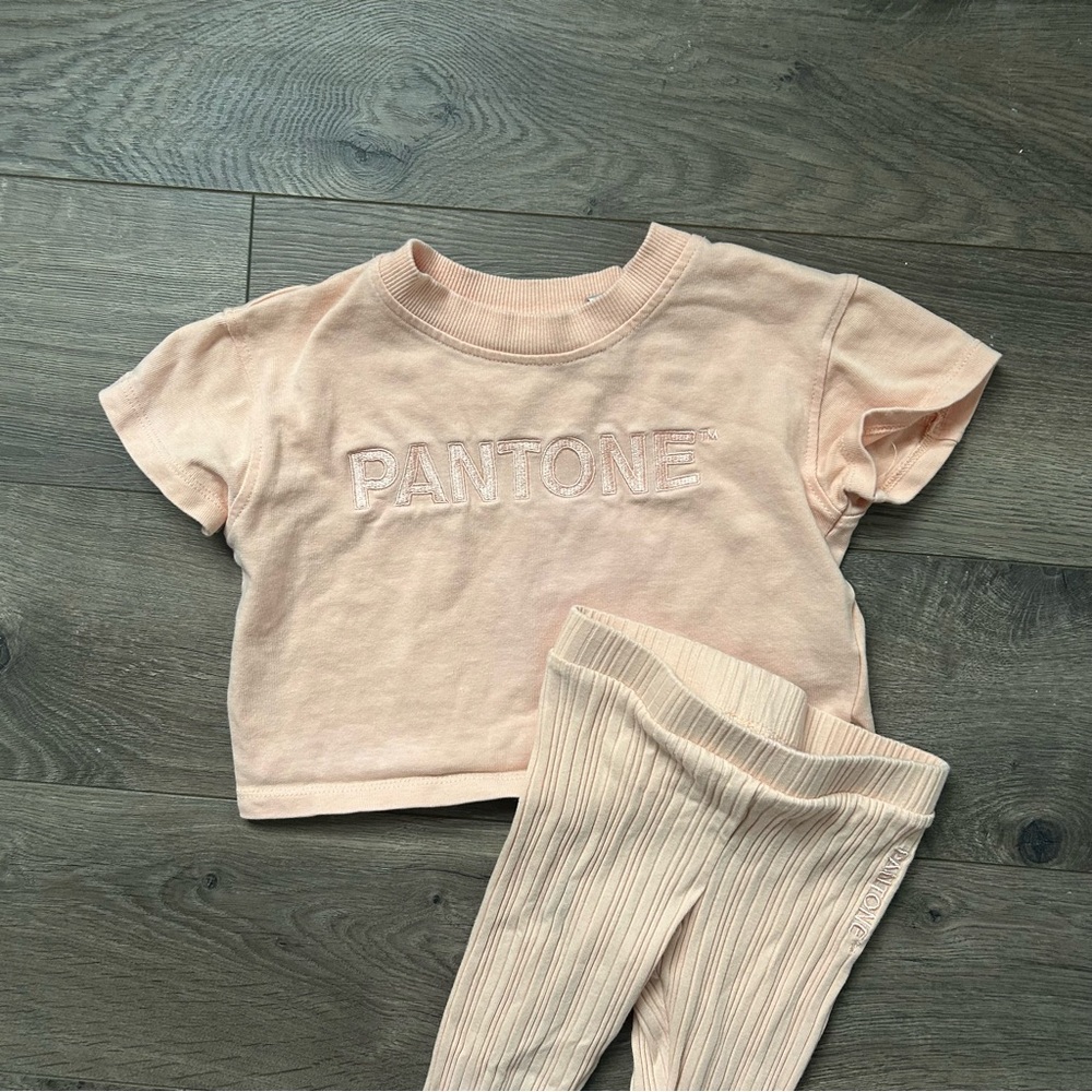 Sold xlist H&M Pink Coral Peach Pantone T-Shirt and Leggings Set 3T - Picture 2 of 8